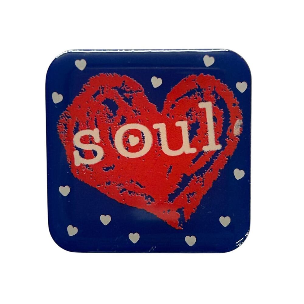 Soul Heart Lapel Pin Square Resin 1.2 Inch Red Blue White